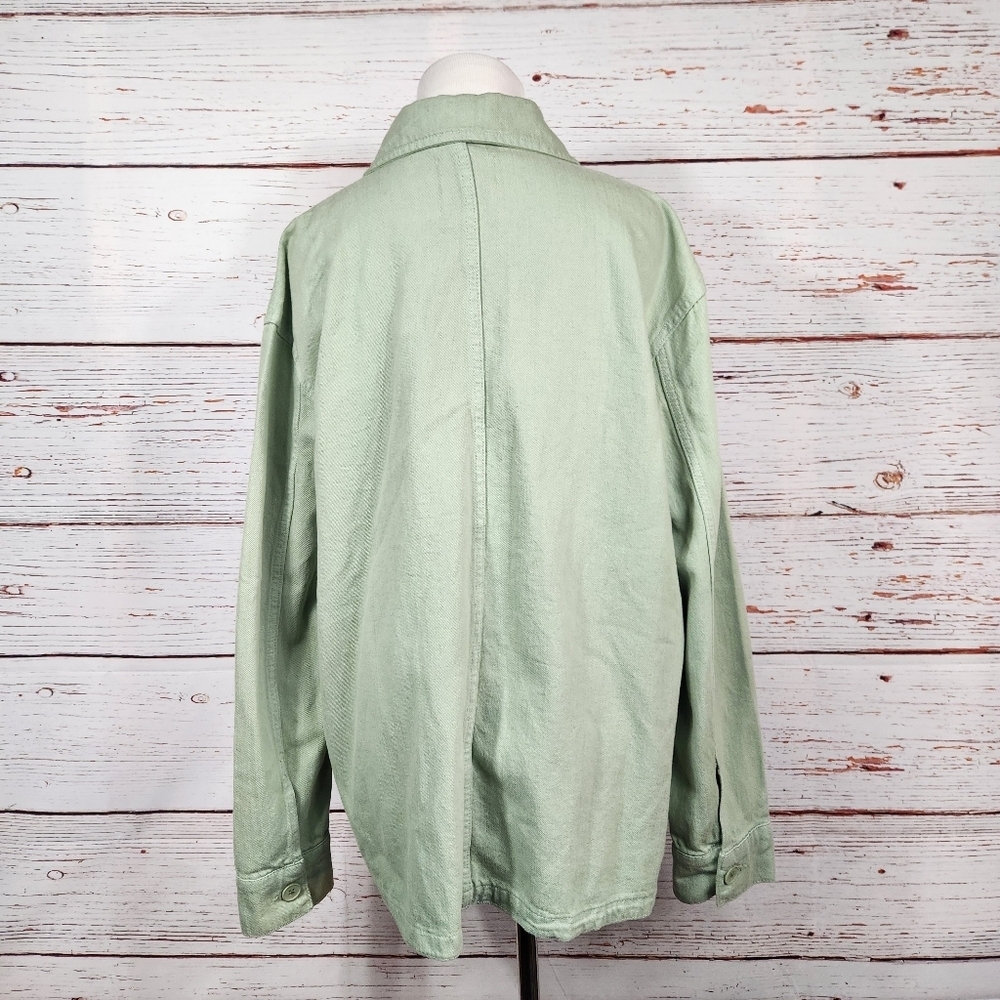 ZARA Victoria Cotton Overshirt Light Green Utility Barn Style Jacket Medium - Picture 7 of 8